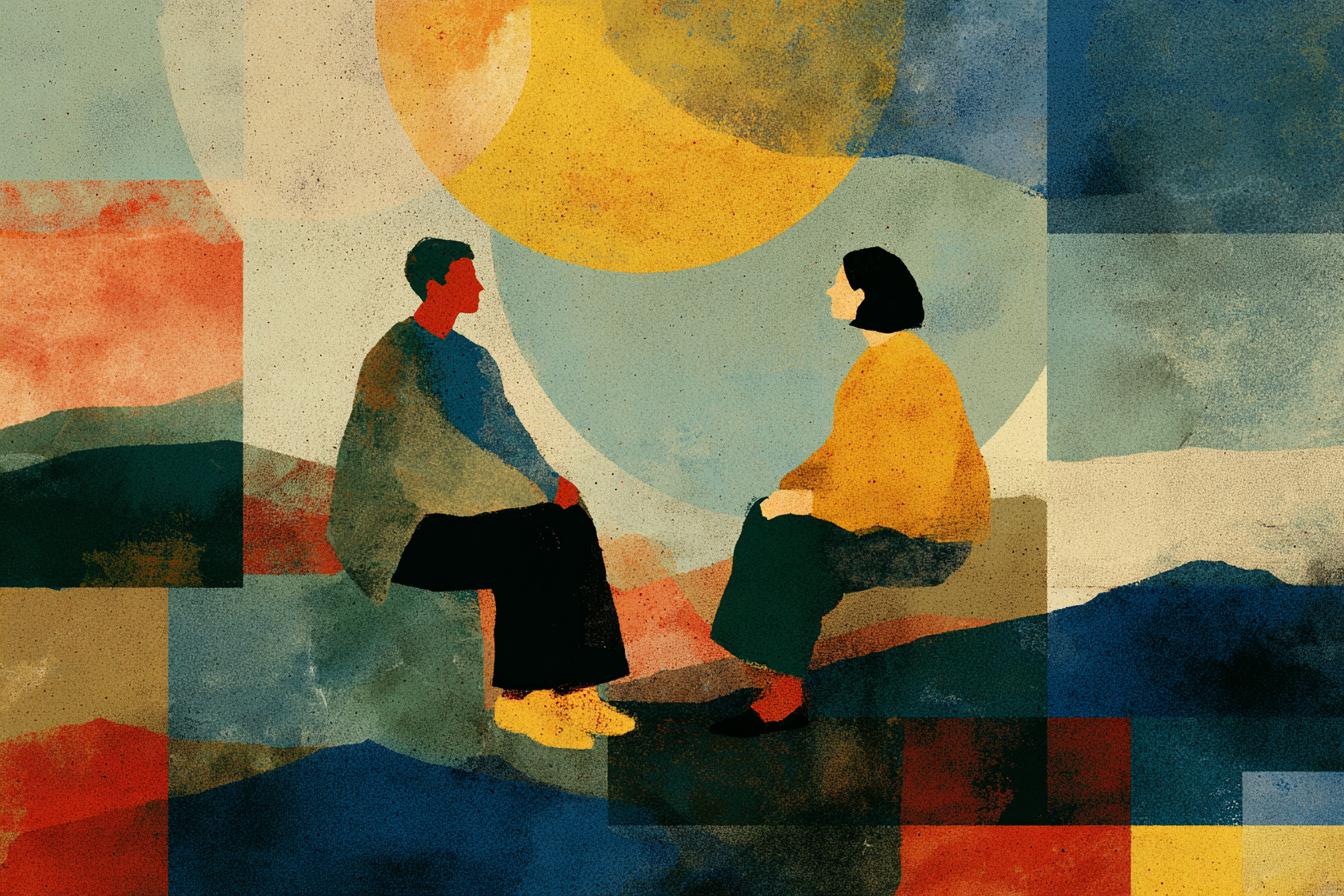 Two people in thoughtful conversation